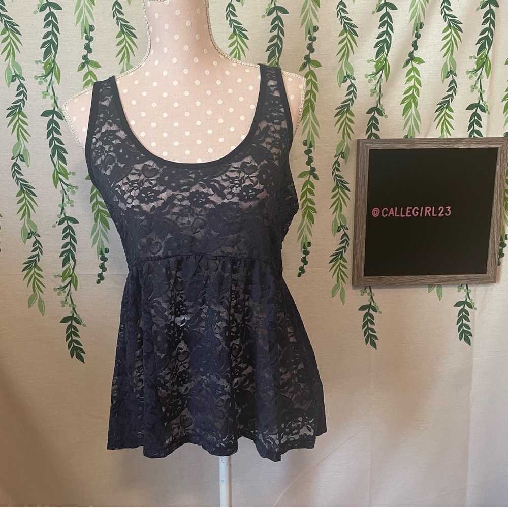 Size L Aeropostale Navy Lacy Tank Top A2
